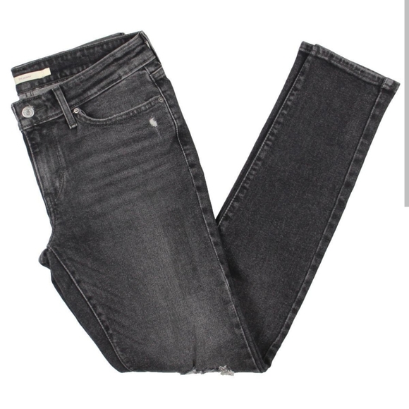 NWOT LEVIS 711 SKINNY WOMENS DISTRESSED WASHED BLACK JEANS 26 - Picture 1 of 4